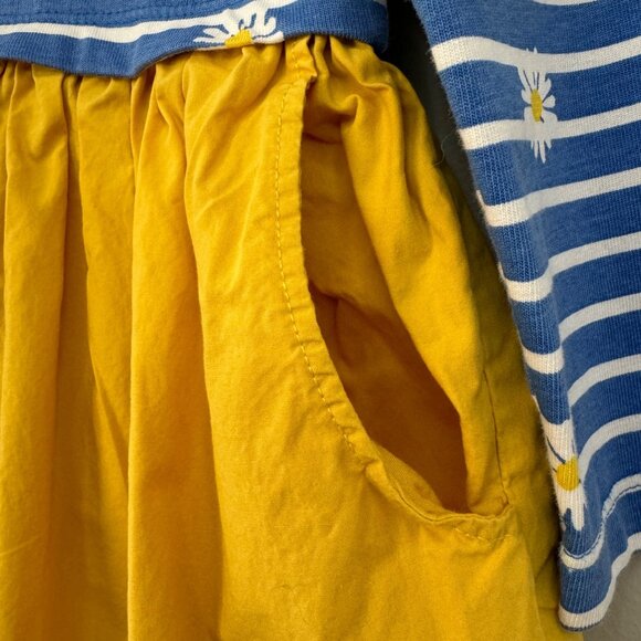 MINI BODEN Striped Daisy Dress Girls 4-5 4T 5T Blue Mustard Yellow Button Skirt - Picture 4 of 10